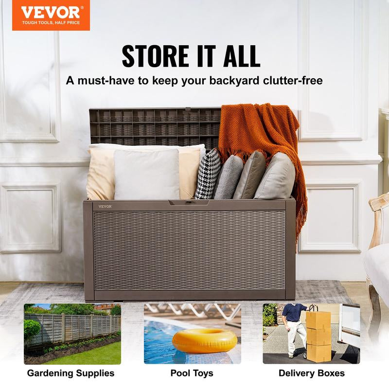 VEVOR Deck Box, Outdoor Storage Box, Waterproof PP Deckbox with Aluminum Alloy Padlock, for Patio Furniture, Garden Tools, Pool Toys, Outdoor Cushions, Gray Organiser
