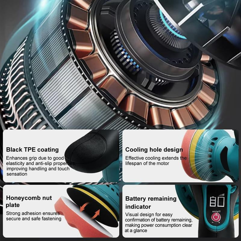 Cordless Car Buffer Polisher with 12V Lithium Rechargeable Battery*2, Cordless Polisher with 8 Variable Speeds, Cordless Buffer Polisher for Car Detailing, Polishing Tools, Polishing Accessories for Men