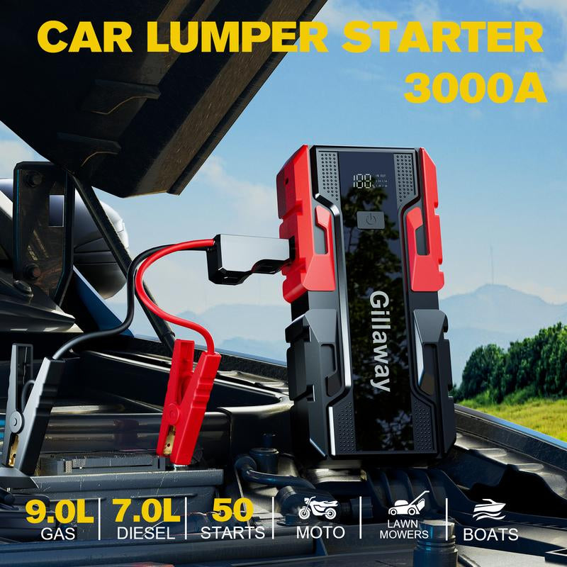 Gillaway 3000A Car Jump Starter Battery Pack (Up to 9.0L Gas and 7.0L Diesel Engine), 12V Car Battery Charger, Jump Box with USB 3.0 Power Bank
