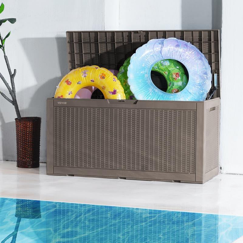 VEVOR Deck Box, Outdoor Storage Box, Waterproof PP Deckbox with Aluminum Alloy Padlock, for Patio Furniture, Garden Tools, Pool Toys, Outdoor Cushions, Gray Organiser