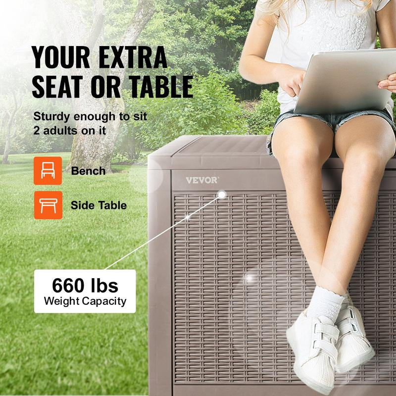 VEVOR Deck Box, Outdoor Storage Box, Waterproof PP Deckbox with Aluminum Alloy Padlock, for Patio Furniture, Garden Tools, Pool Toys, Outdoor Cushions, Gray Organiser