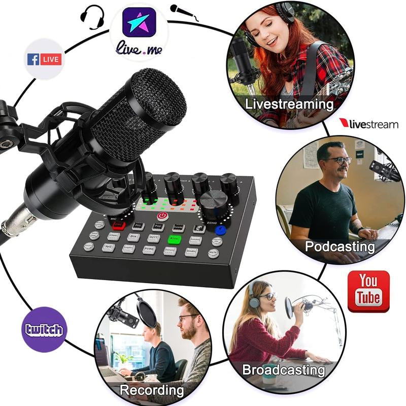 V8S Podcast Equipment Bundle, Live Sound Card and BM800 Microphone Condenser ,Recording, Broadcasting, Live Streaming, Youtube,Tiktok