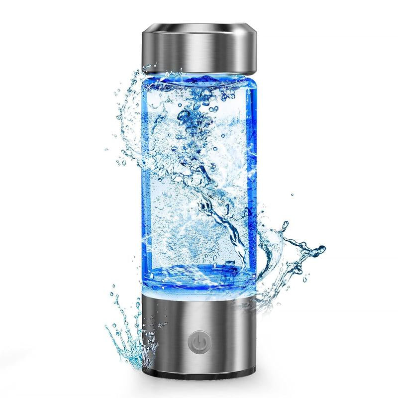 Hydrogen Water Bottle - Portable Hydrogen Water Ionizer Machine for Home Travel, Silver Glass, Rechargeable Hydrogen Rich Water Drinkware Pour Reusable Stainless Steel Modern