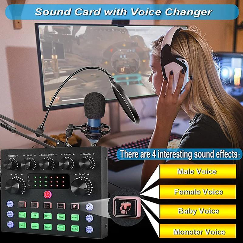 V8S Podcast Equipment Bundle, Live Sound Card and BM800 Microphone Condenser ,Recording, Broadcasting, Live Streaming, Youtube,Tiktok