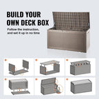 VEVOR Deck Box, Outdoor Storage Box, Waterproof PP Deckbox with Aluminum Alloy Padlock, for Patio Furniture, Garden Tools, Pool Toys, Outdoor Cushions, Gray Organiser