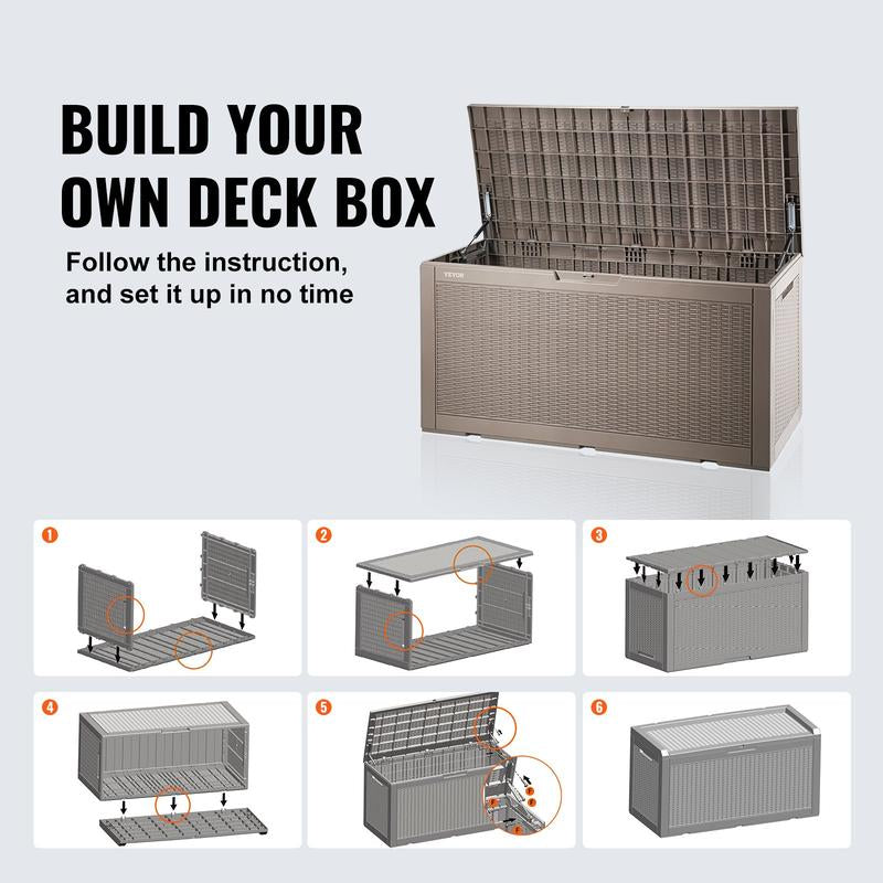 VEVOR Deck Box, Outdoor Storage Box, Waterproof PP Deckbox with Aluminum Alloy Padlock, for Patio Furniture, Garden Tools, Pool Toys, Outdoor Cushions, Gray Organiser