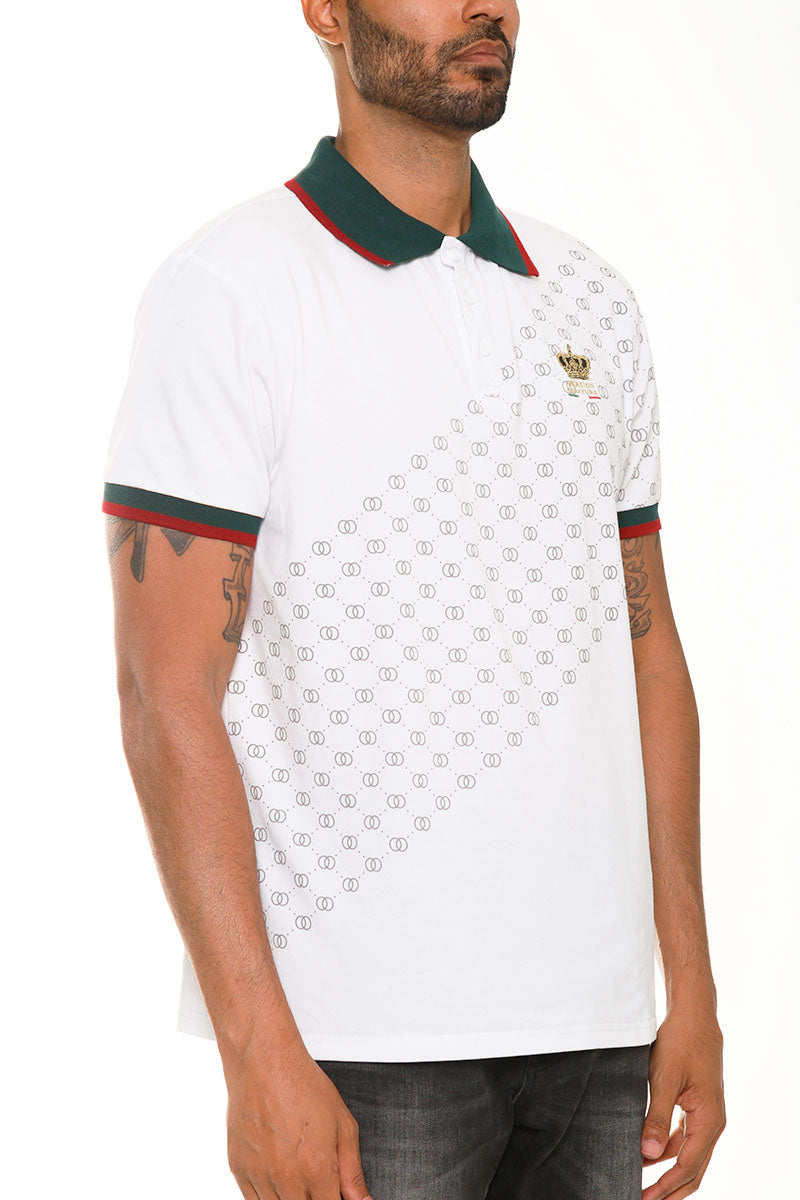 Italian Print Collared Polo Shirt