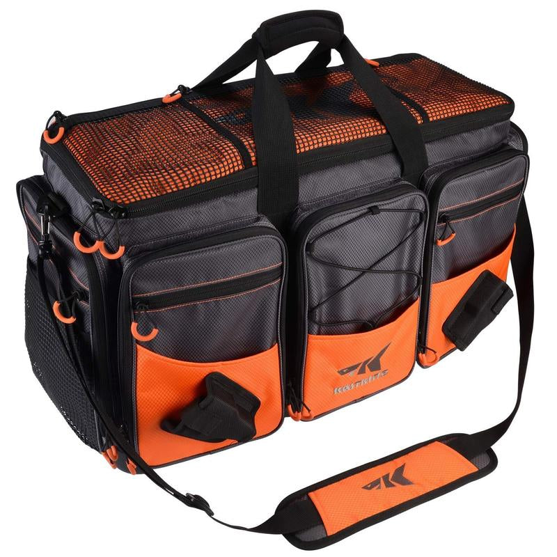 Kastking Fishing Tackle Bags - Durable Polyester Material, Water Resistant, Zipper Closure, 6 Zippered Pockets for Organization, Padded Handle and Shoulder Strap