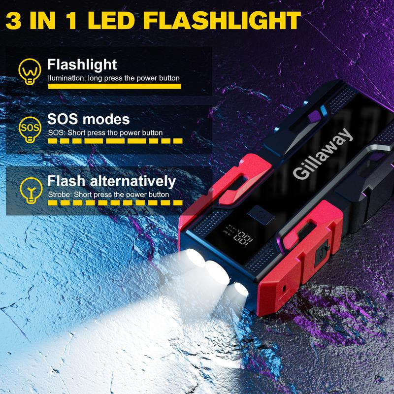 Gillaway 3000A Car Jump Starter Battery Pack (Up to 9.0L Gas and 7.0L Diesel Engine), 12V Car Battery Charger, Jump Box with USB 3.0 Power Bank