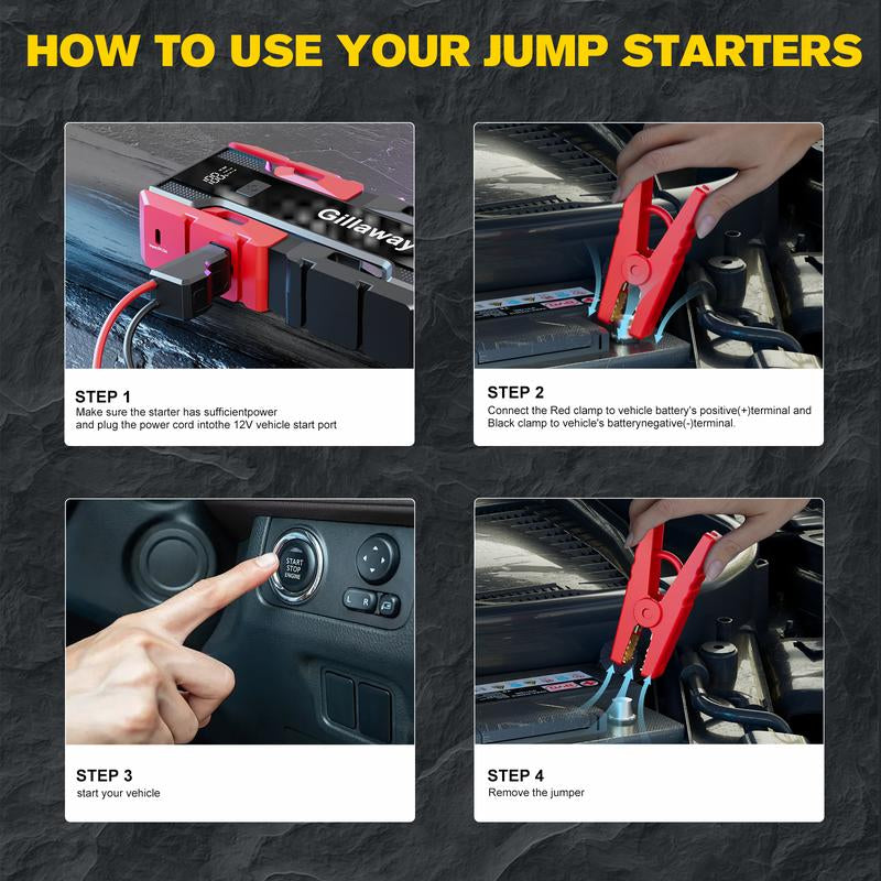 Gillaway 3000A Car Jump Starter Battery Pack (Up to 9.0L Gas and 7.0L Diesel Engine), 12V Car Battery Charger, Jump Box with USB 3.0 Power Bank